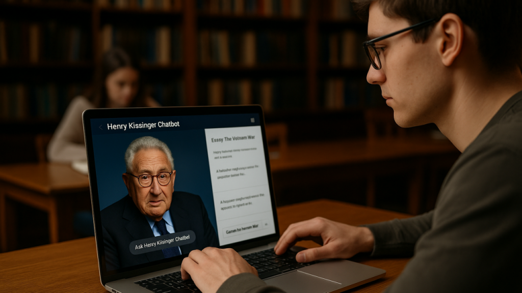 Etudiant utilisant un chatbot sur un ordinateur